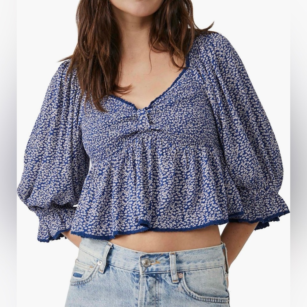 NWT Free People Brittnee Smocked Back Peplum Crop Top Size L